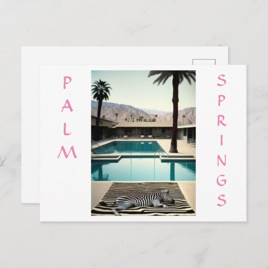 Retro Poolside Zebra Theme Vakantie Personaliseren Briefkaart (Voorkant / Achterkant)