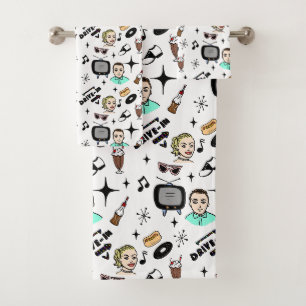 Retro Pop 1950 Stijlnostalgische grafische kaart Bad Handdoek