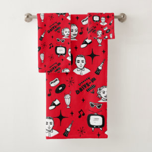 Retro Pop 1950 Stijlnostalgische grafische kaart Bad Handdoek