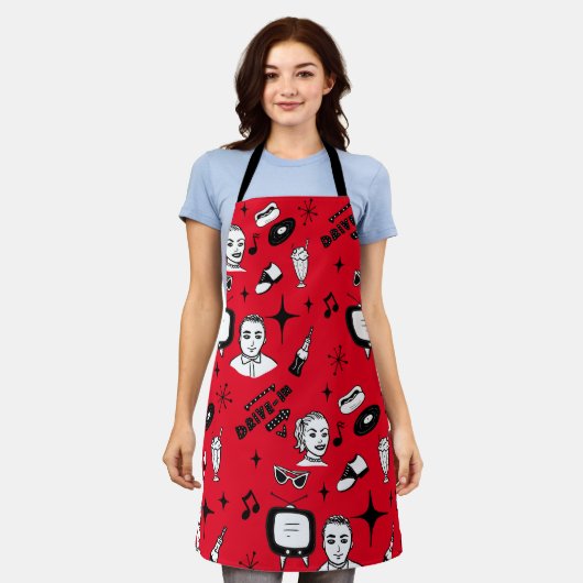 Retro Pop 1950 Stijlnostalgische grafische kaart Schort (Gedragen)