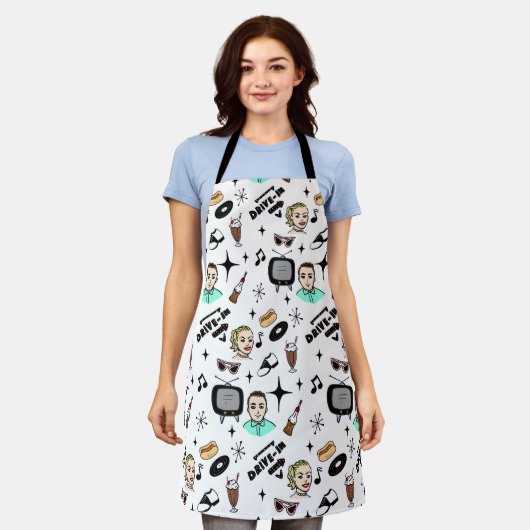 Retro Pop 1950 Stijlnostalgische grafische kaart Schort (Gedragen)