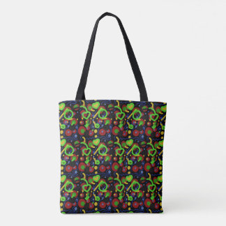 Retro Pop Abstracte Doodlepatroon in Levendige Kle Tote Bag
