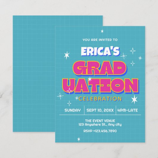 Retro pop afstuderen kaart (Voorkant / Achterkant)