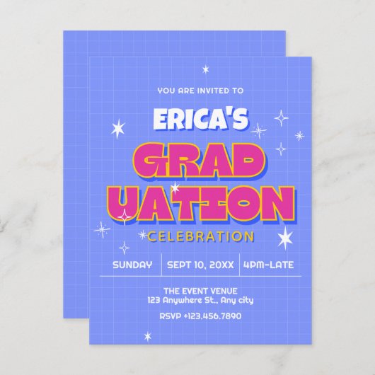 Retro pop afstuderen kaart (Voorkant / Achterkant)