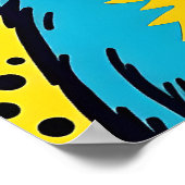 Retro Pop Art 80's Stijl Blauwe Kat Poster (Hoek)
