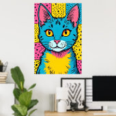 Retro Pop Art 80's Style Blue Cat Poster (Thuiskantoor)