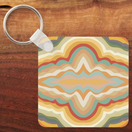 Retro Pop Art Abstract Geometric Wavy Pattern Sleutelhanger (Voorkant)