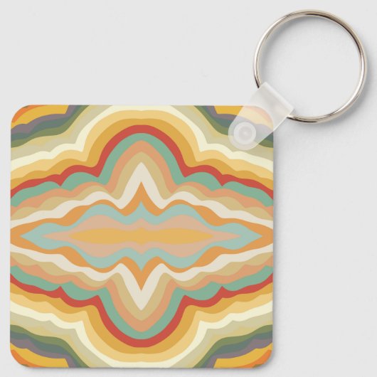 Retro Pop Art Abstract Geometric Wavy Pattern Sleutelhanger (Achterkant)