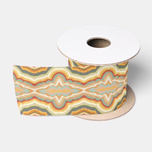 Retro Pop Art Abstract Geometrisch Golfpatroon Satijnen Lint (Spoel)