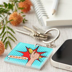 Retro Pop Art Banaan Comic Book Stijl Sleutelhanger