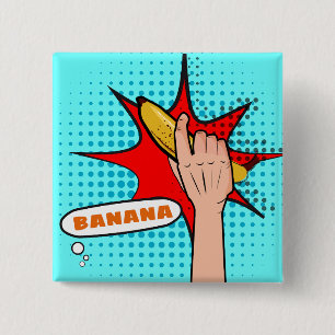 Retro Pop Art Banaan Comic Book Stijl Vierkante Button 5,1 Cm