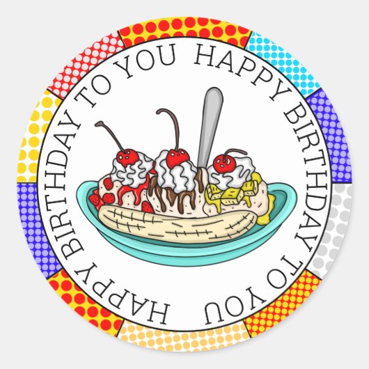 Retro Pop Art Banana Split Ronde Sticker (Voorkant)