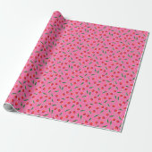 Retro Pop Art Berry Kersen op Hot Pink Cadeaupapier (Uitgerold)
