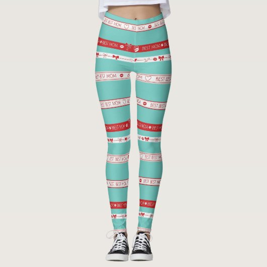 Retro Pop Art Beste Moeder Liefde Patroon Leggings (Voorkant)