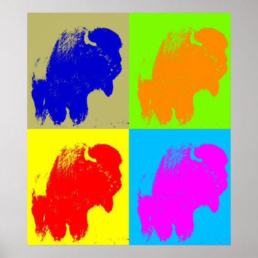 Retro Pop Art Bison Buffalo Kunstwerk Poster (Voorkant)