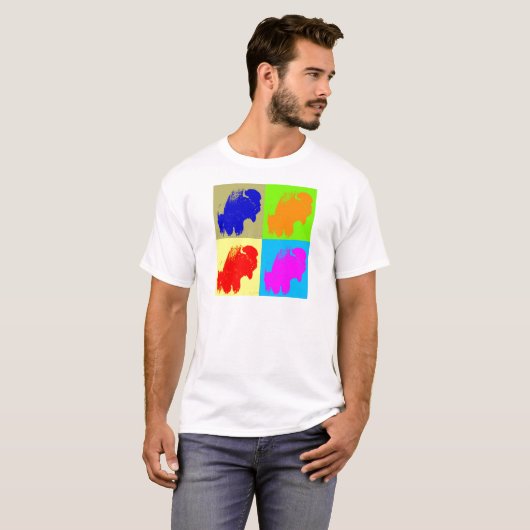 Retro Pop Art Bison Buffalo Kunstwerk T-shirt (Voorkant volledig)