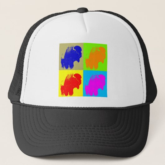 Retro Pop Art Bison Buffalo Kunstwerk Trucker Pet (Voorkant)