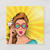 Retro Pop Art Blonde Lady Wow ID556 Vierkante Visitekaartje (Voorkant)