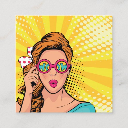 Retro Pop Art Blonde Lady Wow ID556 Vierkante Visitekaartje (Voorkant)