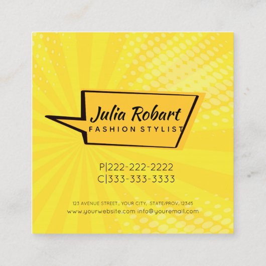 Retro Pop Art Blonde Lady Wow ID556 Vierkante Visitekaartje (Achterkant)