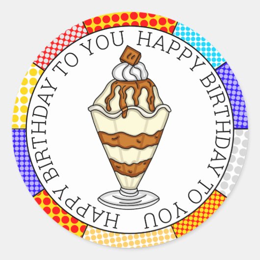 Retro Pop Art Caramel Ice Cream Sundae Ronde Sticker (Voorkant)