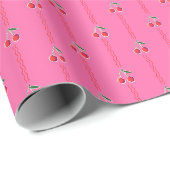 Retro Pop Art Cherry Stripes op Hot Pink Cadeaupapier (Rol Hoek)