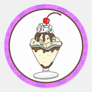 Retro Pop Art Chocolate Ice Cream Sundae Ronde Sticker