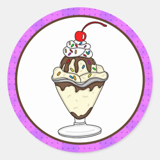 Retro Pop Art Chocolate Ice Cream Sundae Ronde Sticker (Voorkant)