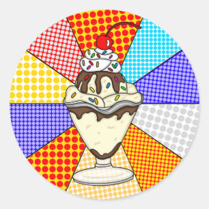 Retro Pop Art Chocolate Ice Cream Sundae Ronde Sticker