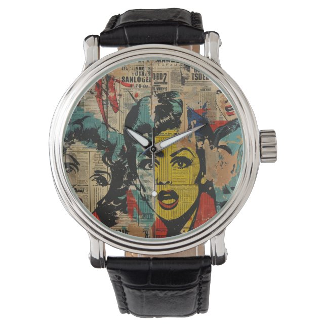 Retro Pop Art Collage Horloge (Voorkant)