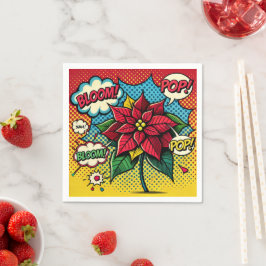 Retro Pop Art Comic Book Poinsettia Découpage Servet