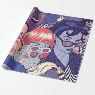 Retro Pop Art Comic Girls naadloos patroon. Achter Cadeaupapier