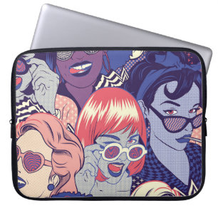 Retro Pop Art Comic Girls naadloos patroon. Achter Laptop Sleeve