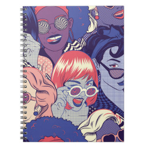 Retro Pop Art Comic Girls naadloos patroon. Achter Notitieboek