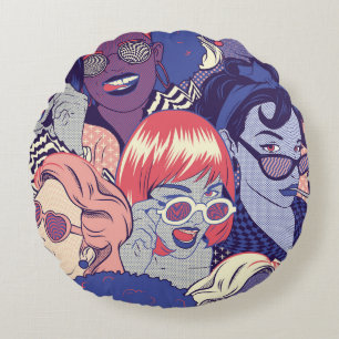 Retro Pop Art Comic Girls naadloos patroon. Achter Rond Kussen