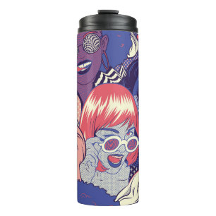 Retro Pop Art Comic Girls naadloos patroon. Achter Thermosbeker