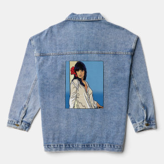 Retro Pop Art Comic Vrouw Rode Hibiscus Denim Jacket