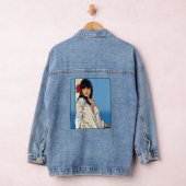 Retro Pop Art Comic Vrouw Rode Hibiscus Denim Jacket (Hangar)
