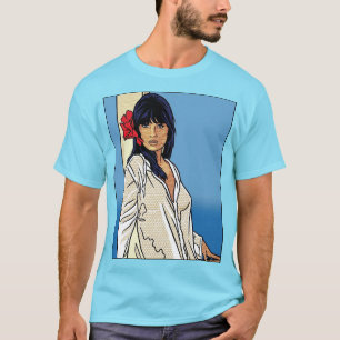 Retro Pop Art Comic Vrouw Rode Hibiscus T-shirt