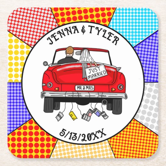 Retro Pop Art de heer & Mrs. | Alleen getrouwd Kartonnen Onderzetters (Voorkant)