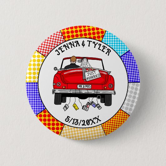 Retro Pop Art de heer & Mrs. | Alleen getrouwd Ronde Button 5,7 Cm (Voorkant)