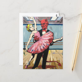 Retro Pop Art Devil met balletdanser Briefkaart