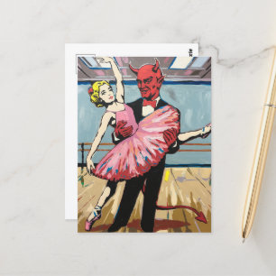 Retro Pop Art Devil met balletdanser Briefkaart