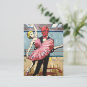 Retro Pop Art Devil met balletdanser Briefkaart (Staand voorkant)