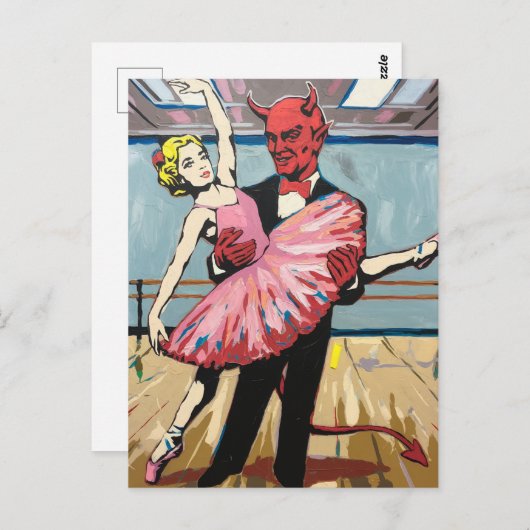 Retro Pop Art Devil met balletdanser Briefkaart (Voorkant / Achterkant)