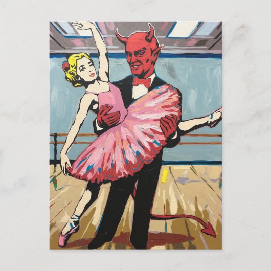 Retro Pop Art Devil met balletdanser Briefkaart (Voorkant)