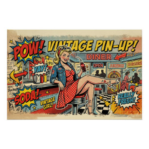 Retro Pop Art Diner Pin-Up Meisje Vintage Comic Po Perfect Poster