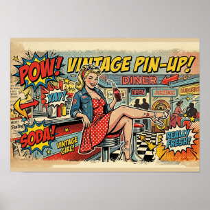 Retro Pop Art Diner Pin-Up Meisje Vintage Comic Po Poster