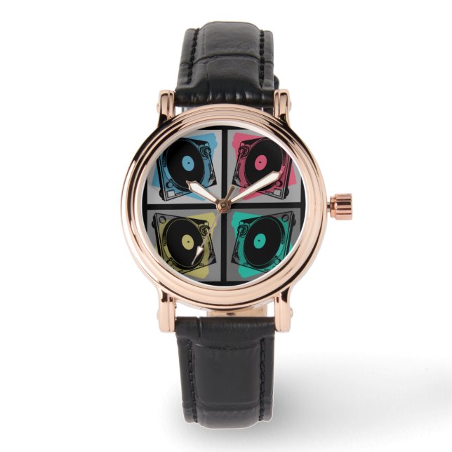Retro Pop Art Draaitafels Horloge (Voorkant)