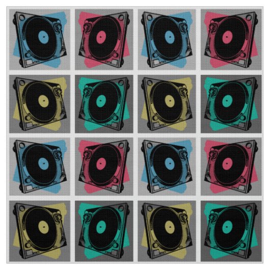 Retro Pop Art Draaitafels Stof (Swatch)
